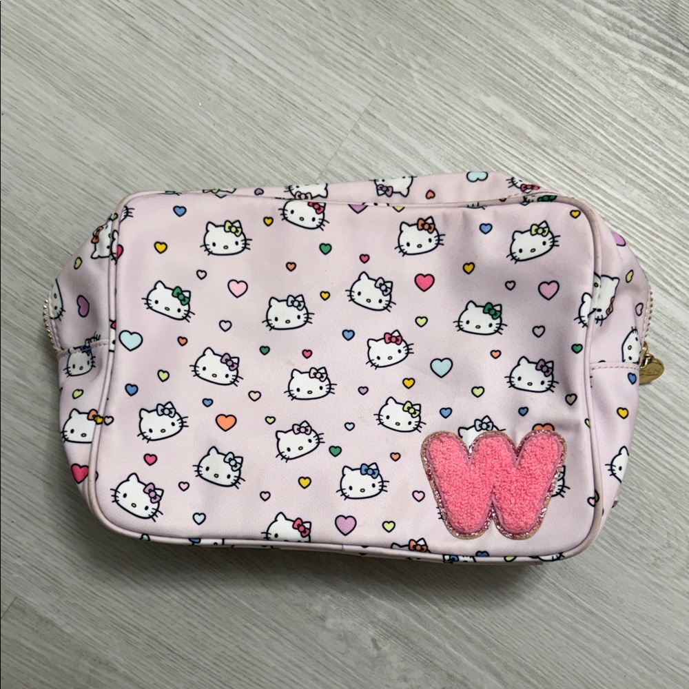 Stoney Clover Lane Pink Hello Kitty Heart Print Kids Pouch with Fuzzy W